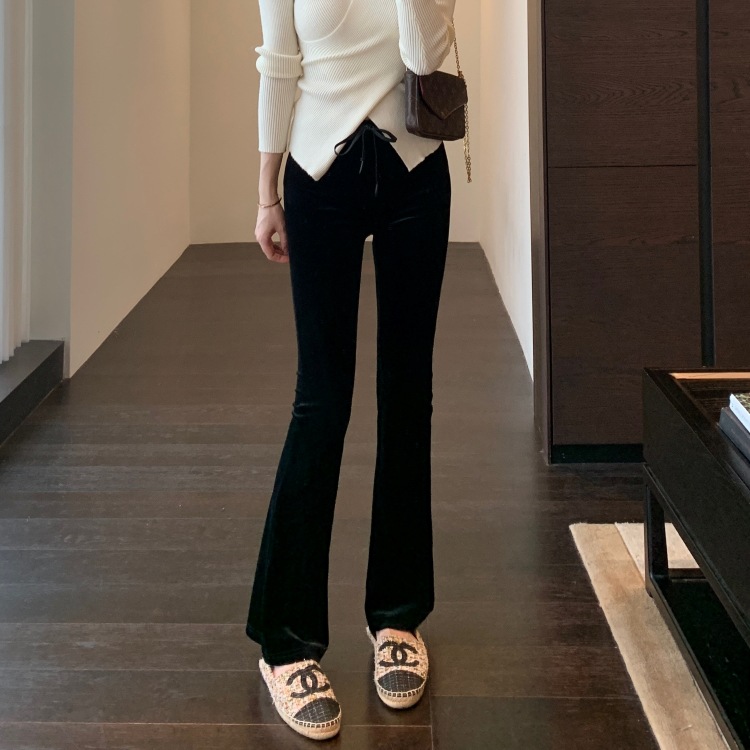 Amr Act ◆ Supermodel Long Legs High-Quality Velvet Slimming High-Waisted Flared Pants Women's Wide-Leg Pants Autumn and Winter New Style