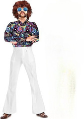 Men's 1970s Disco Fashion Reprint Shirt Bell Bottom Pants Solid Color Two-Piece Stage Performance Costume Set