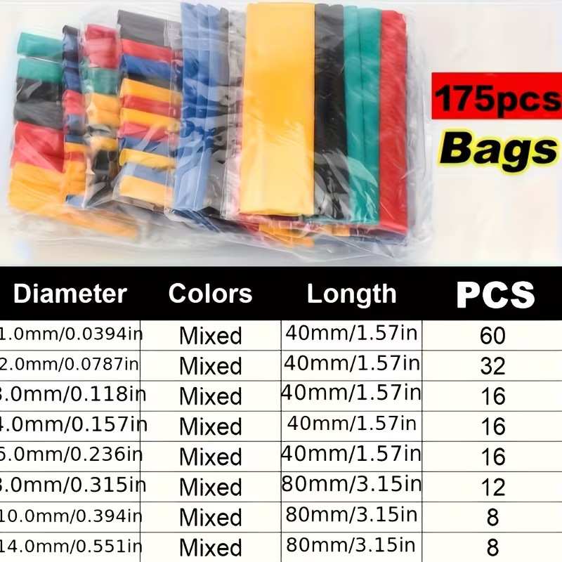 180pcs tubo de encogimiento térmico transfronterizo TEMUXIYIN tubo de encogimiento térmico caja