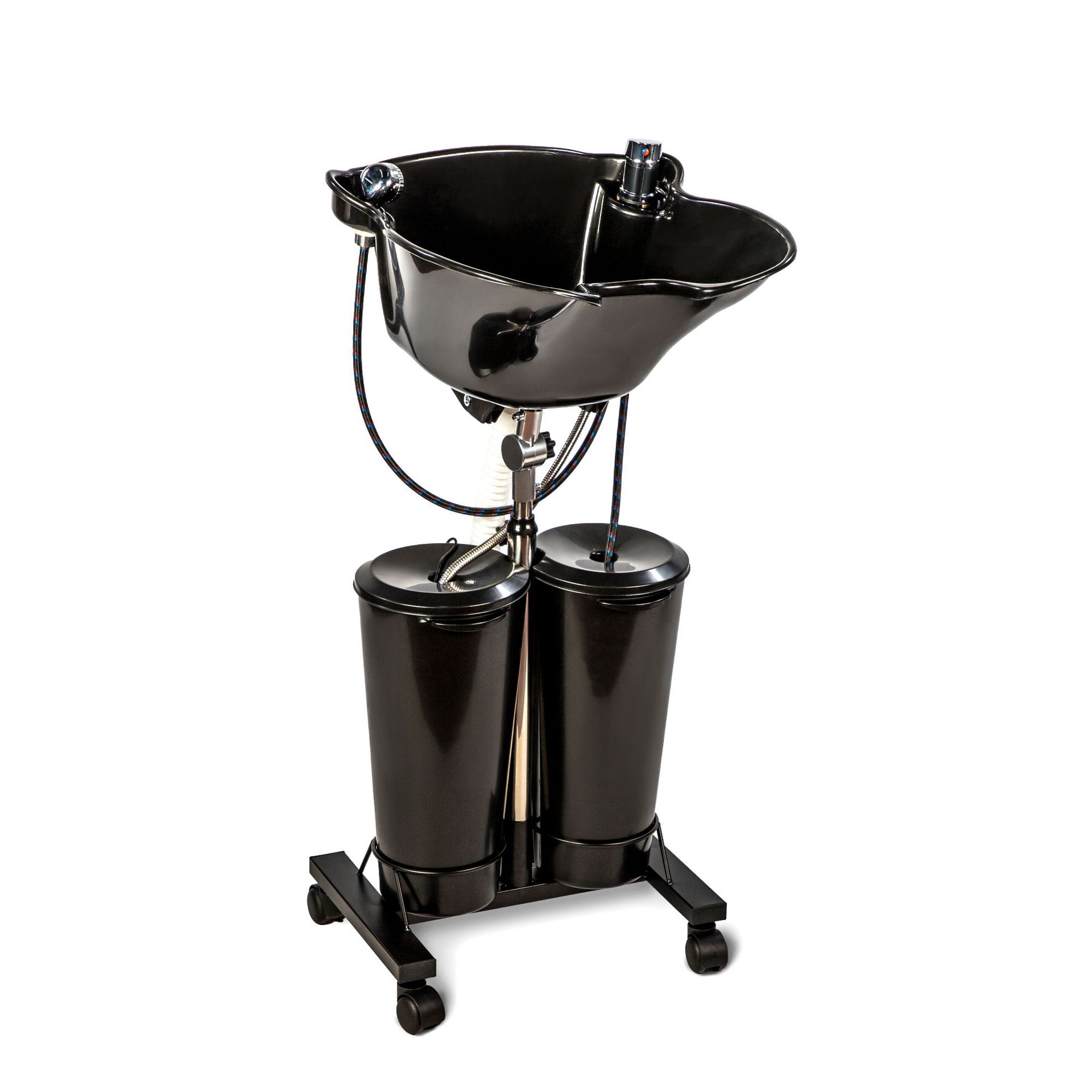 Barbería portátil salón de peluquería vertical móvil eléctrico de doble barril medio reclinado con cama de lavado de cabello alta conectada al lavabo