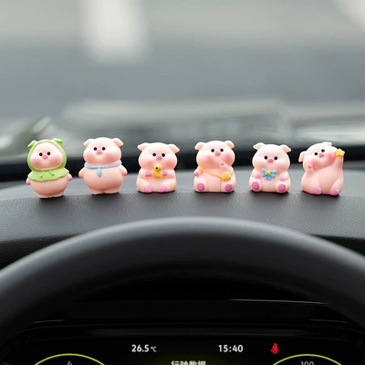 Car Ornaments Creative Little Fat Pig Cute 2025 New Decompression Doll Center Console Decoration Ladies Healing System (Car ornaments) - little-fat-pig-family-portrait-pack-of-6-free-traceless-glue