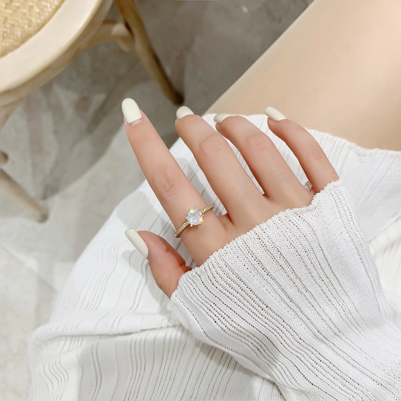 fashion micro-inlaid zircon heart square opening ring wholesale