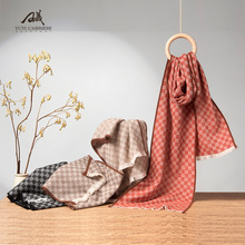 内蒙古女款短须棋盘格子山羊绒围巾女秋冬季保暖休闲方格cashmere