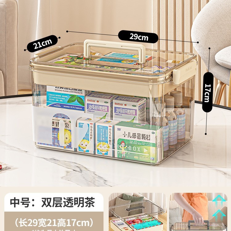 薬箱家庭用薬収納ボックス薬箱家庭用多層透明大容量ポータブル医療小型薬箱|undefined
