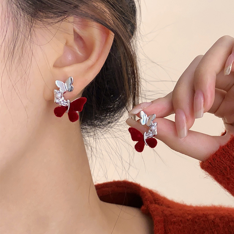 Burgundy demi-season retro elegant brand earrings