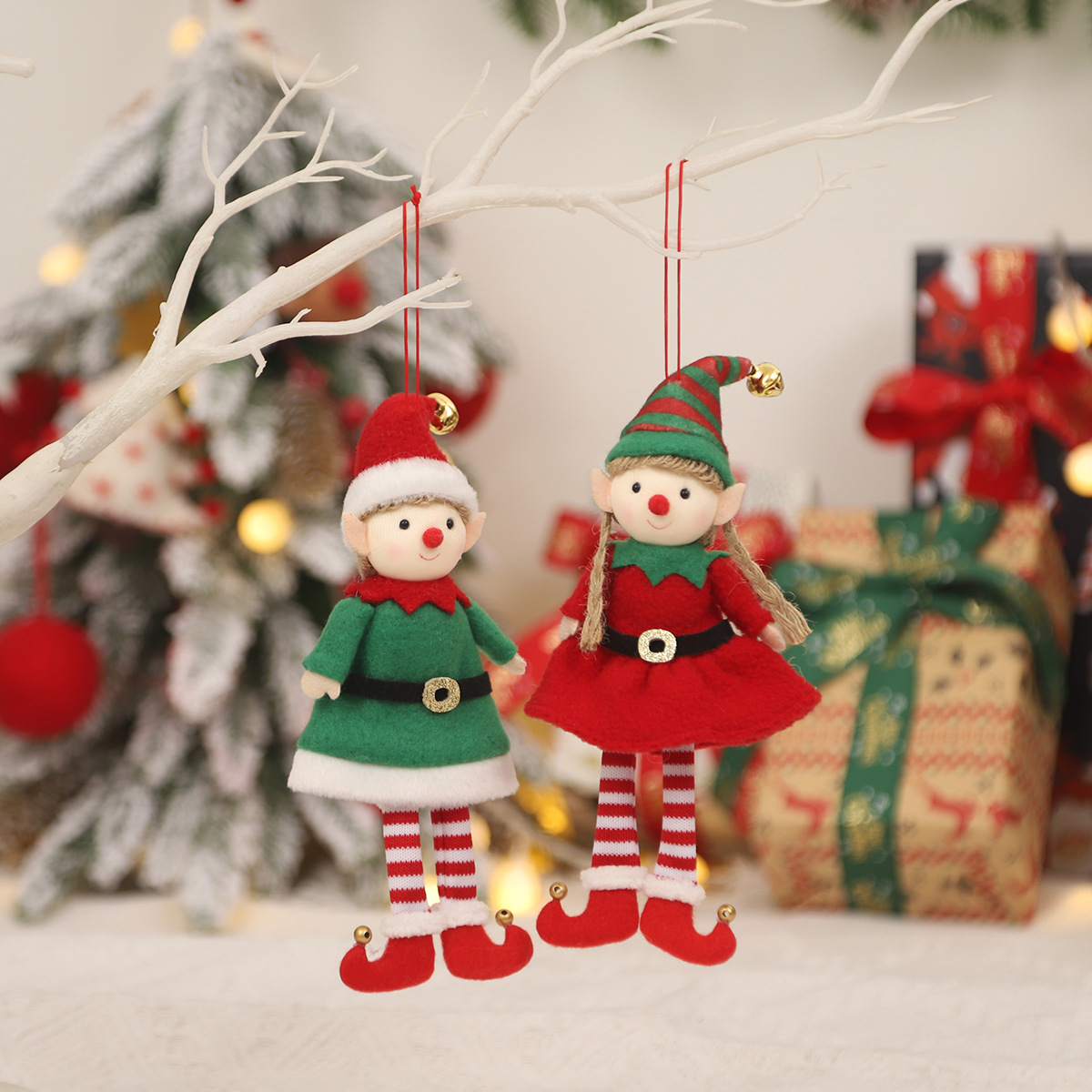 Christmas decorations cartoon couple belt elf doll pendant Christmas tree pendant scene decoration props