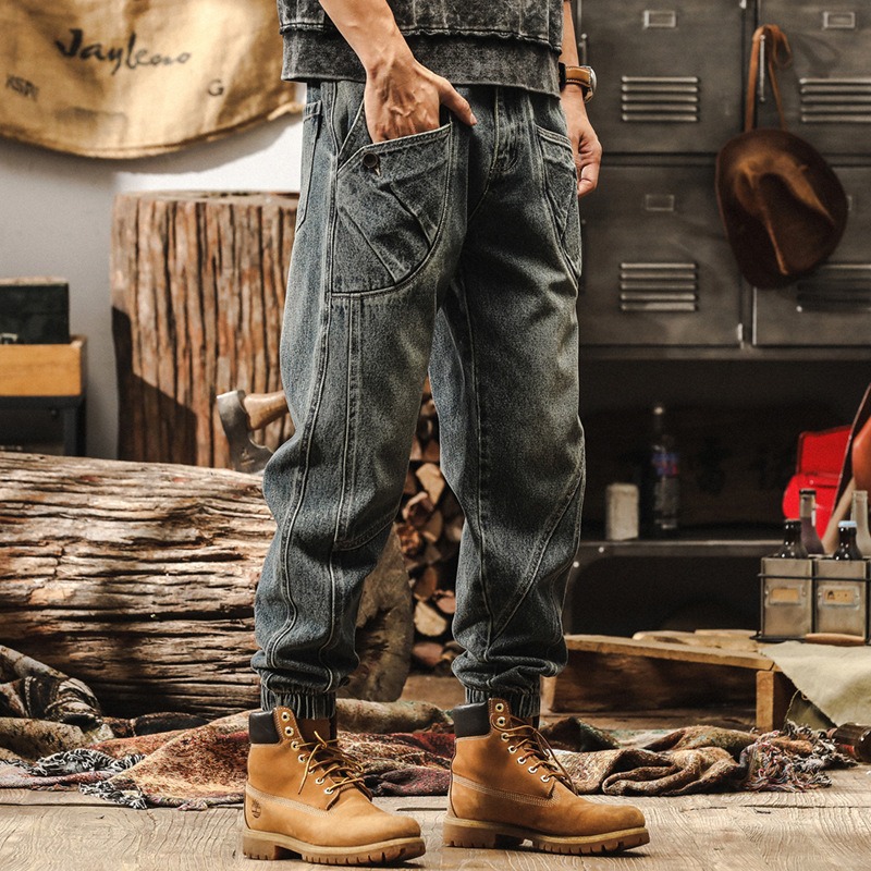 Pantalones de Mezclilla con Puño Ajustado para Hombre de Mezclilla Corte Holgado para Uso Diario