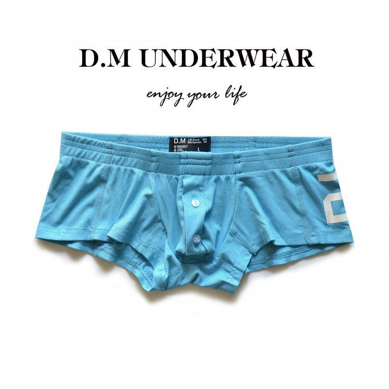 D.M男の下着のセクシーな純色のモーダル人の綿の平角の四角のズボンのボタンの激凸の袋のアルファベットの20ねじ