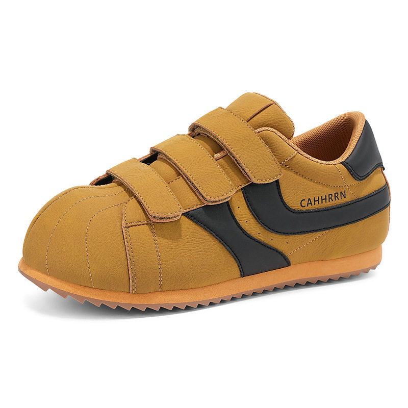 Giày sneaker nam mũi tròn khóa dán kiểu Đức huấn luyện, đế bằng gót thấp 1–3 cm, phối màu trơn — A2862 màu trắng, A2862 màu vàng, A2862 màu đen