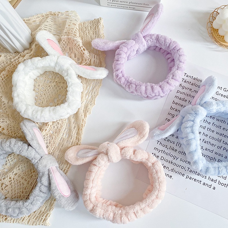 Estilo coreano Orejas de conejo de felpa de las mujeres lindas banda para el cabello lavado de cara anudada banda para el cabello turbante de invierno accesorios para el cabello joyería al por mayor