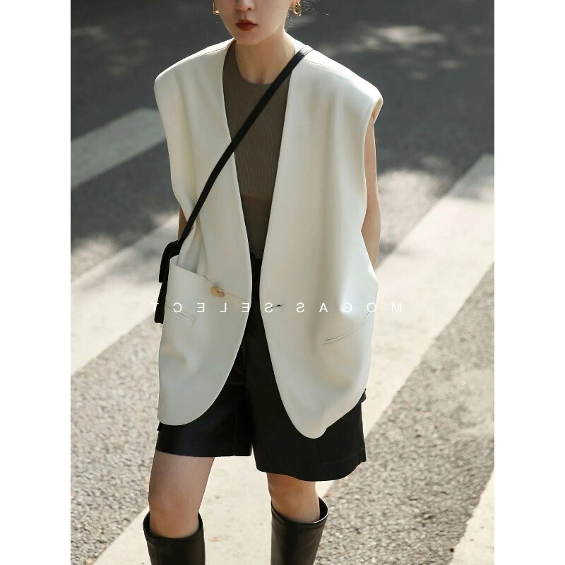 9115 French Style Lazy Style Mid-length Suit Vest Women's 2024 Spring and Autumn Waistcoat Design Loose 9115 French Style Lazy Style Mid-length Suit Vest Women's 2024 Spring and Autumn Waistcoat Design Loose