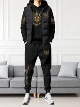 秋冬男士马甲三件套套装纯棉卫衣休闲套装加绒加厚运动服男装