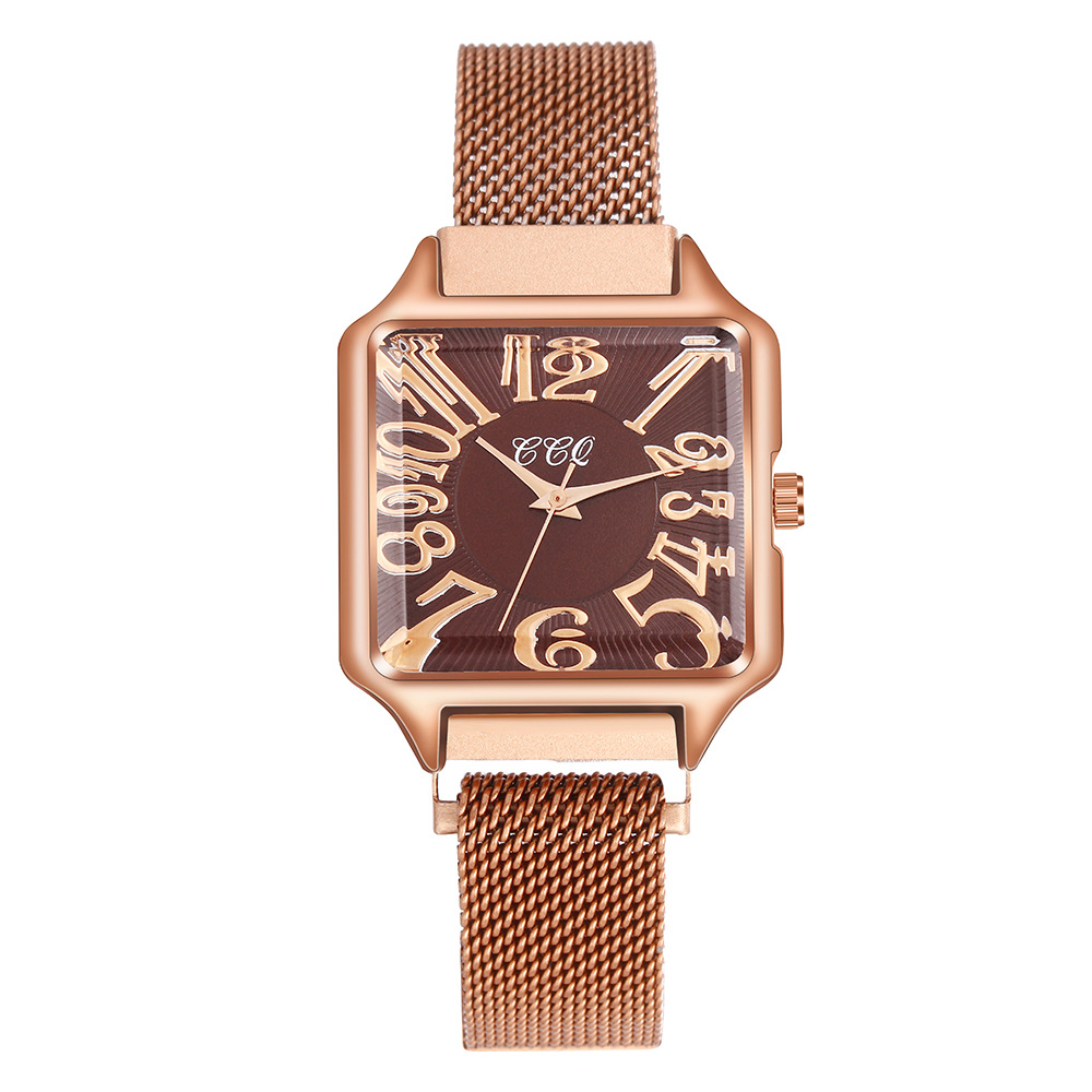 Νέο μοντέρνο γυναικείο μοντέρνο μοντέρνο μινιμαλιστικό τετράγωνο καντράν από χαλαζία με δικτυωτό λουράκι πόρπης_voghion.com