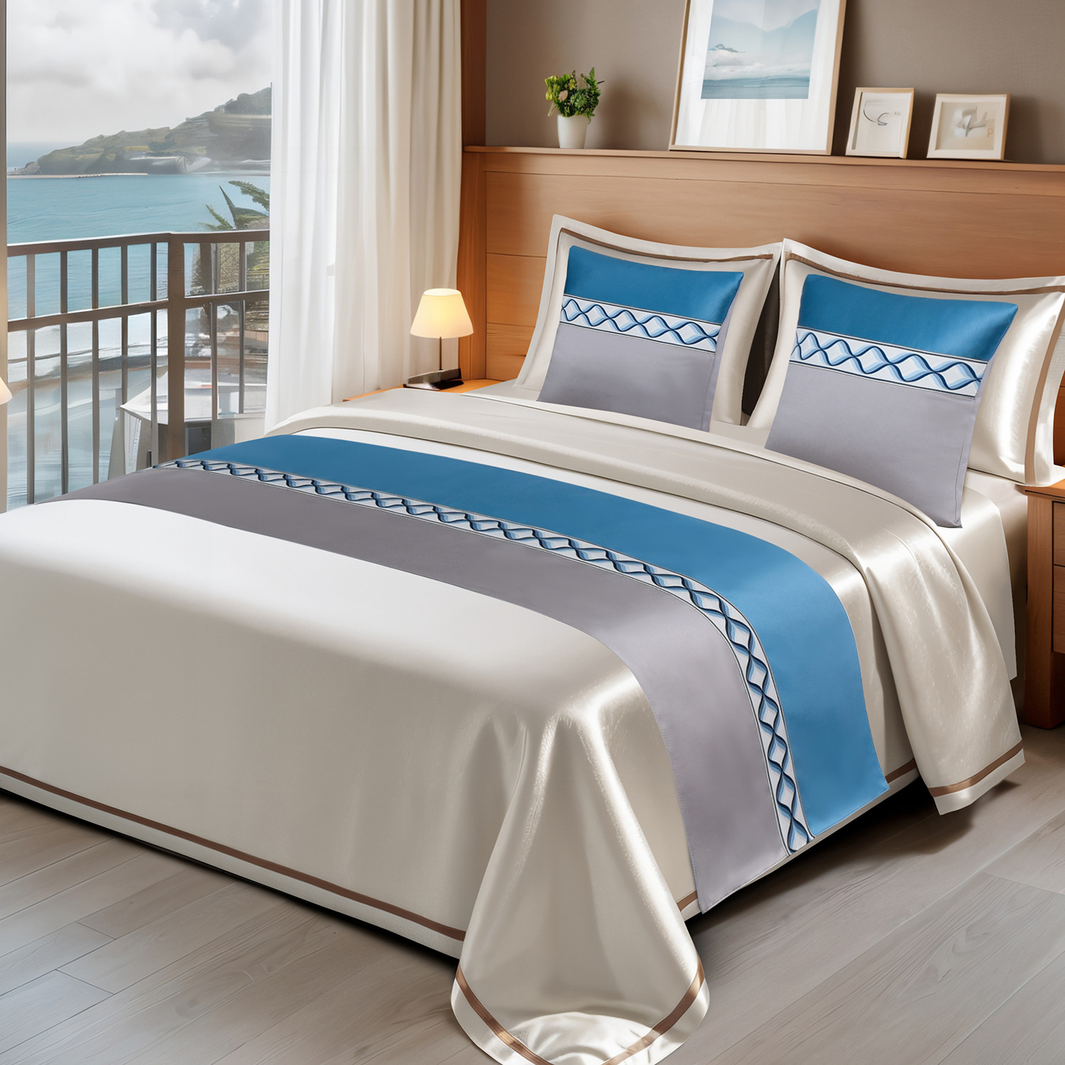 High-End Modern Simple Chinese Style Luxury Home Bedroom Hotel Hotel Bed Flag Bedside Towel Bedside Blanket Bed Cover