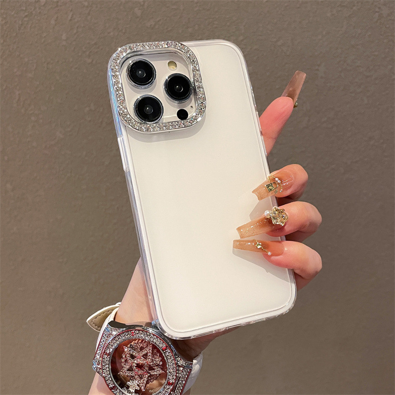 Marco de lente de diamante completo simple para iPhone16ProMax Premium 14 Apple 15 funda para teléfono móvil 13 modelos de pareja 16
