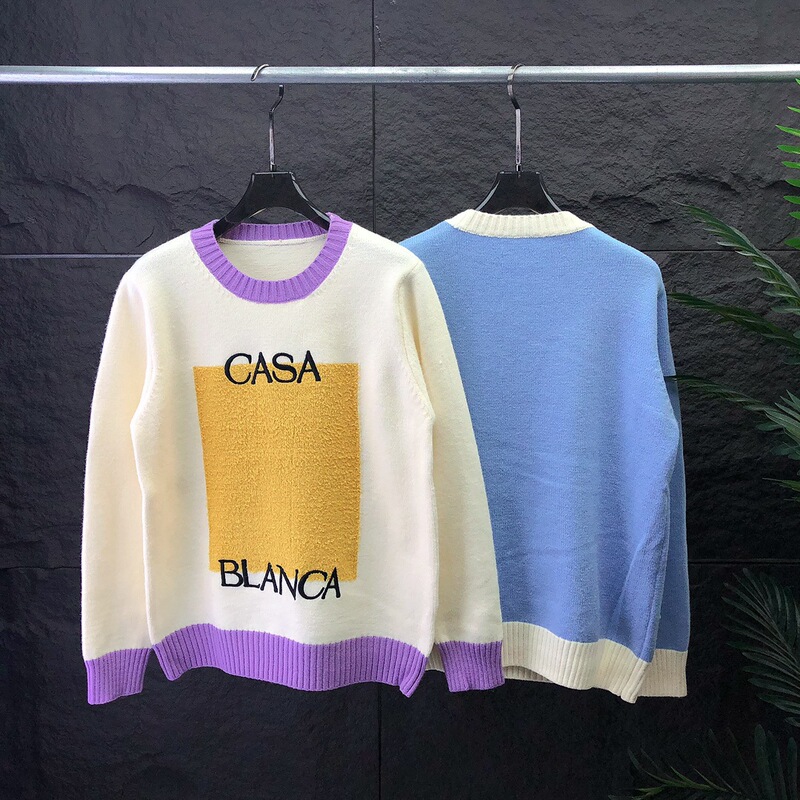 European Ca Casa Sweater Long-sleeved Pullover Color-matching Knitted Wool Sweater for Men and Women with Cross-border Chest Letters