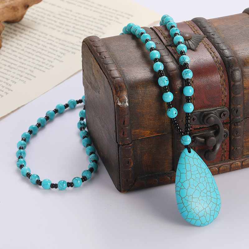 organic turquoise glass retro necklace from pearl