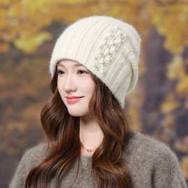 韩国包头帽子女冬护耳显脸小毛线帽保暖防风产妇月子帽针织堆堆帽