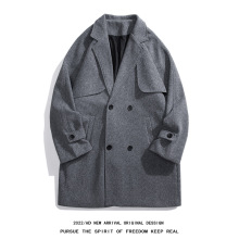 毛呢大衣男潮ins秋冬宽松英伦风雅痞潮流呢子风衣加厚中长款外套