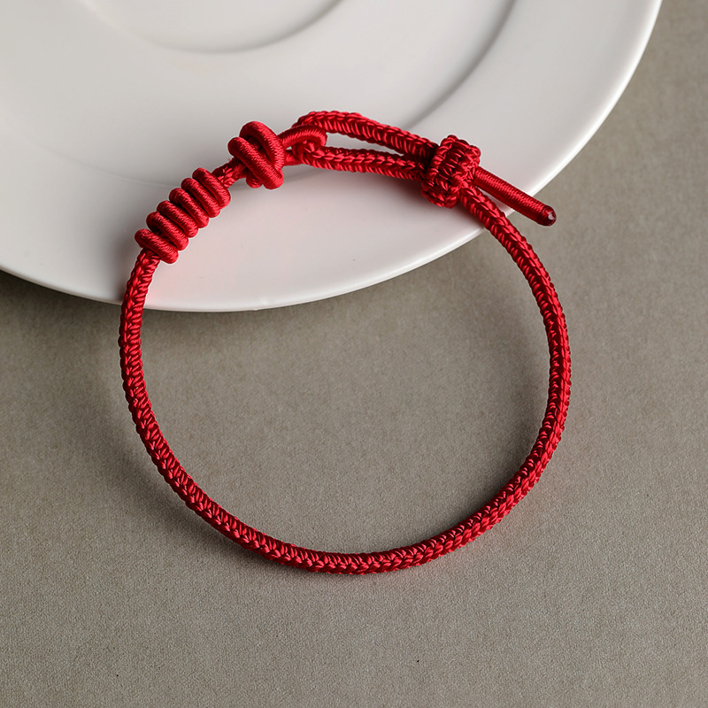 Double-Linked Eight-Strand Braided Hand Rope Semi-Finished DIY Wearable Bead Gold Pendant Jewelry Red Rope Bracelet for Women