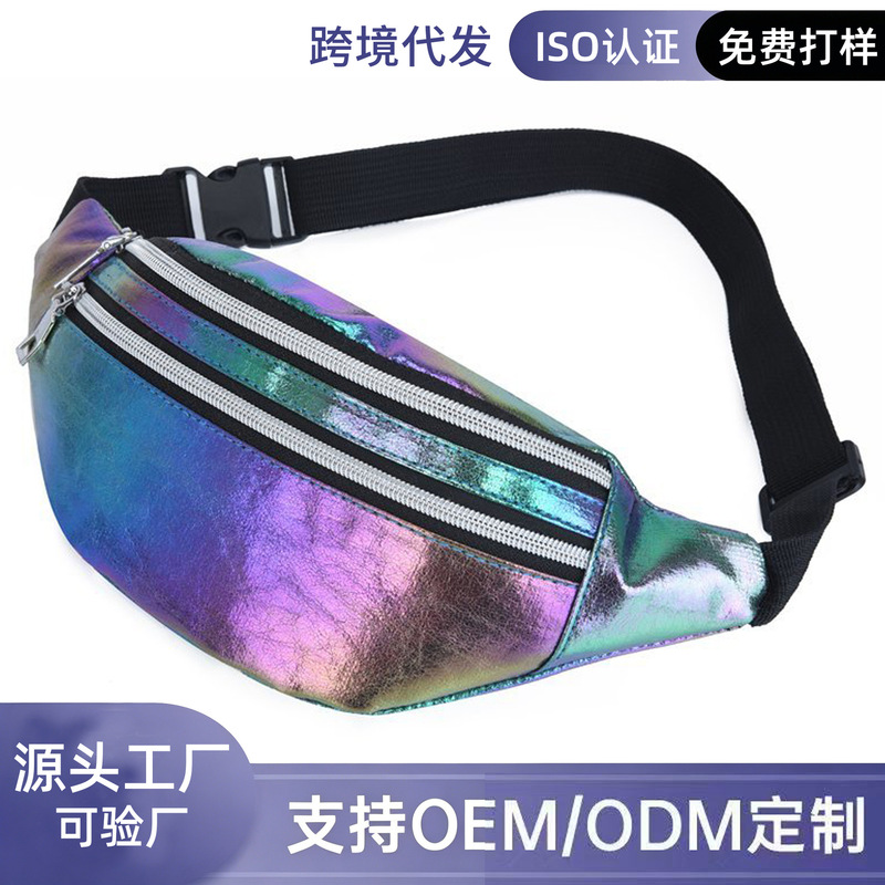 Cross-Border Wholesale Pu Waist Bag for Women, High-End Laser Holographic Women's Phone Bag, Simple Chest Bag, Men's Crossbody Bag