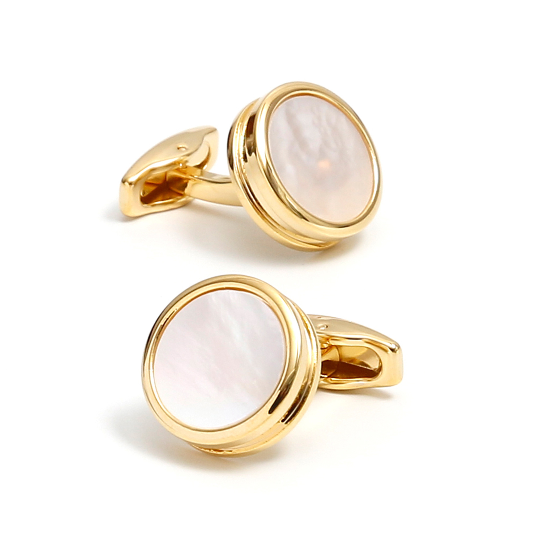 1 Pair Wholesale in stock Men's Accessories high quality Light Luxury French Simple Shell Copper Round Gold Shirt Cufflinks