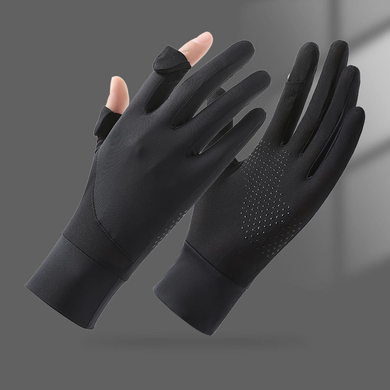 Guantes de seda de hielo de verano, nuevo estilo, protección solar, protección UV, sensación de frío, transpirable y antideslizante, guantes de ciclismo con todos los dedos