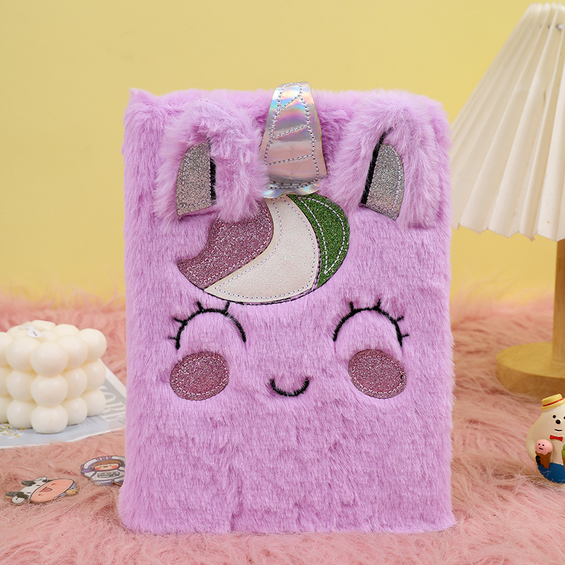 Lindo unicornio cuaderno de peluche de regalo transfronterizo cuaderno de felpa A5 cuaderno de descompresión cuaderno de regalo de mano al por mayor