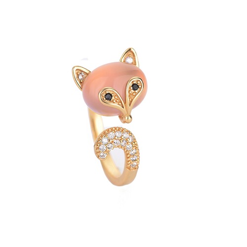 Creative design fox inlaid natural chalcedony ring niche design light luxury fashionable index finger trendy hand jewelry