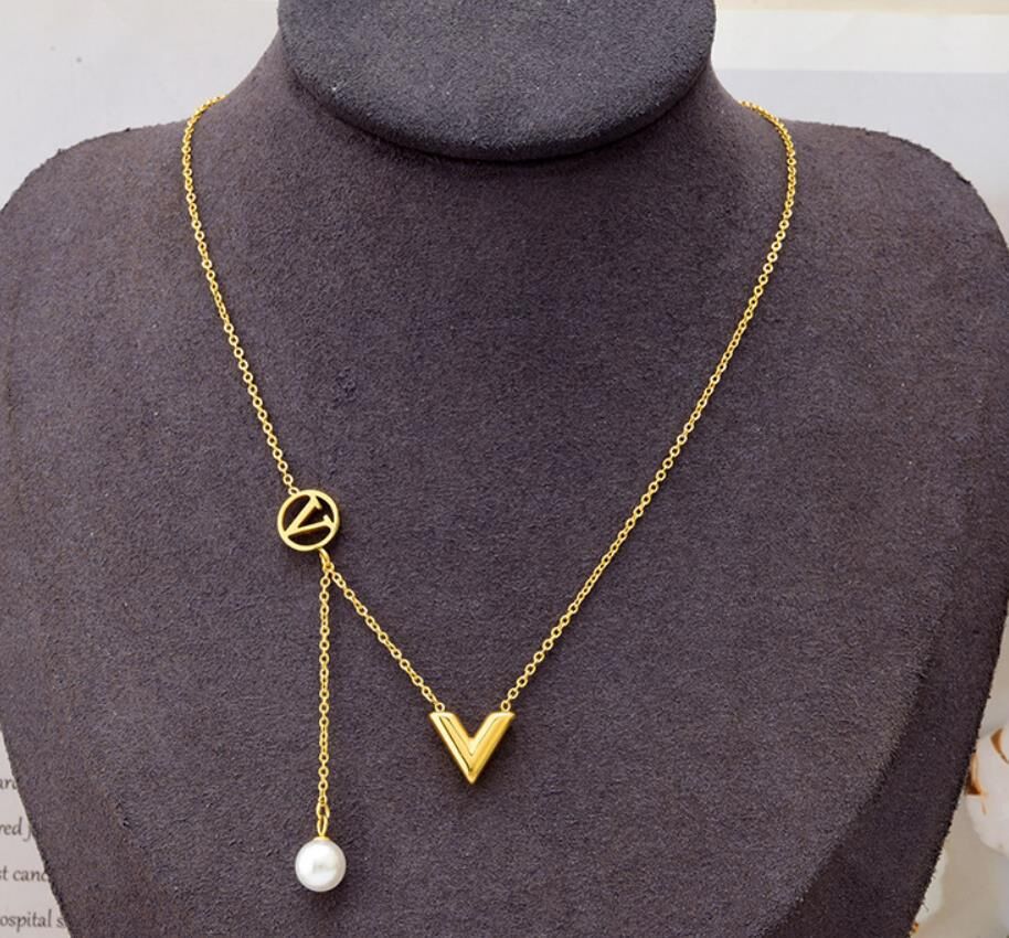 Lady Letter Titanium Steel Gold Plated Pendant Necklace 1 Piece 1 Pair