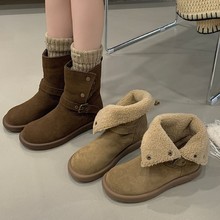 厚底雪地靴女2025新款秋冬美拉棕色加绒加厚棉鞋勃肯短靴