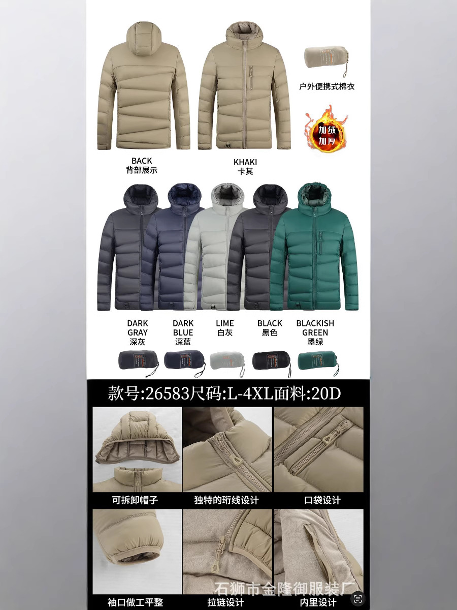 Comercio exterior transfronterizo ropa de hombre nueva chaqueta acolchada de algodón con capucha para hombre más chaqueta de algodón grueso de terciopelo Ropa de costillas de Amazon Ventas directas de fábrica