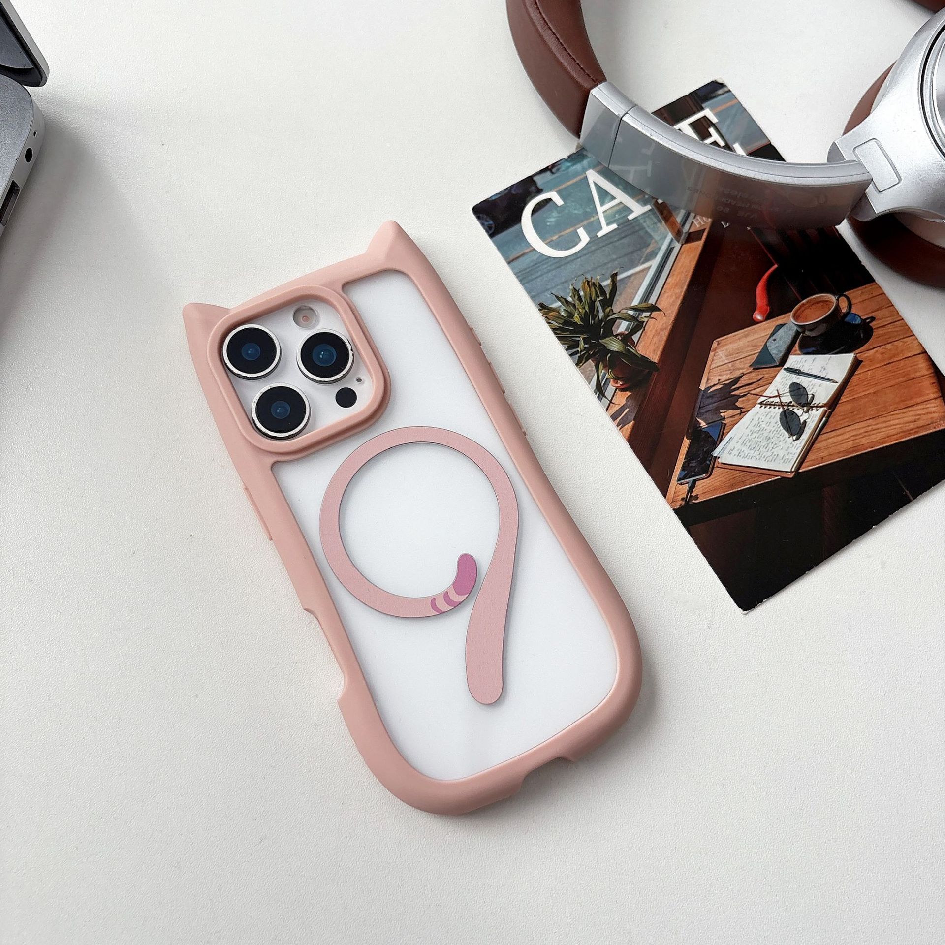 Magnetic Phone Case With Cat Ears And Tail For Phone 17 Pro Max_voghion.com