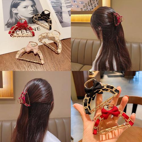 Mesh bow clip Korean-style pearl tassel pendant hair clip ancient style super fairy temperament hair accessory hair shark clip