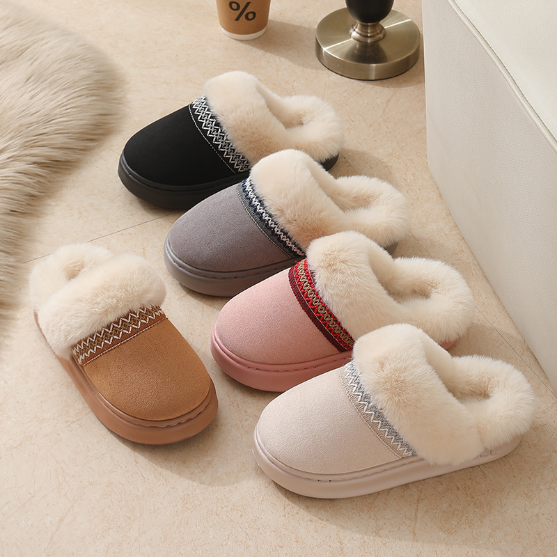 Nuevo otoño y invierno de encaje estilo nacional de moda zapatillas de algodón para hombres y mujeres parejas interior calentamiento confortable zapatillas de algodón al por mayor