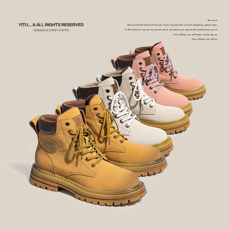 Универсальные желтые ботинки для пары в уличном стиле, а также бархатные рабочие ботинки, универсальные мужские ботинки Martin на толстой подошве, увеличивающие рост