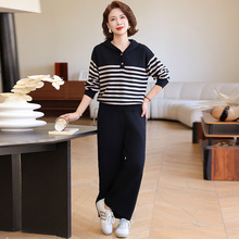 妈妈装秋冬季针织两件套2025新款中老年秋冬时尚减龄大码百塔套装