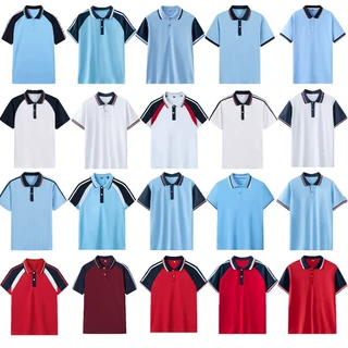 夏季校服初中学生短袖POLO衫浅蓝白半袖T恤小学高中大学班服印字