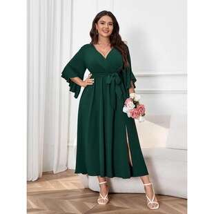 P 39715 Elegant V Neck Loose Dress ���|�����B��ȹ �羳���l