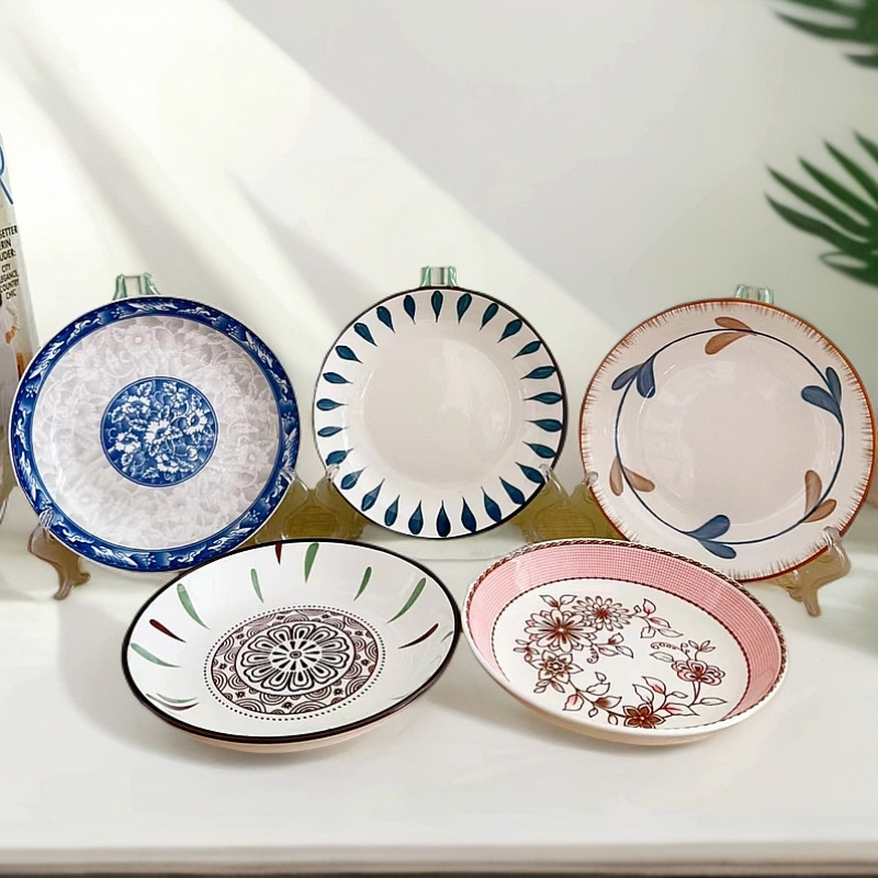 家用创意兰花陶瓷盘ins风可爱菜盘汤盘网红沙拉盘圆盘小吃碟