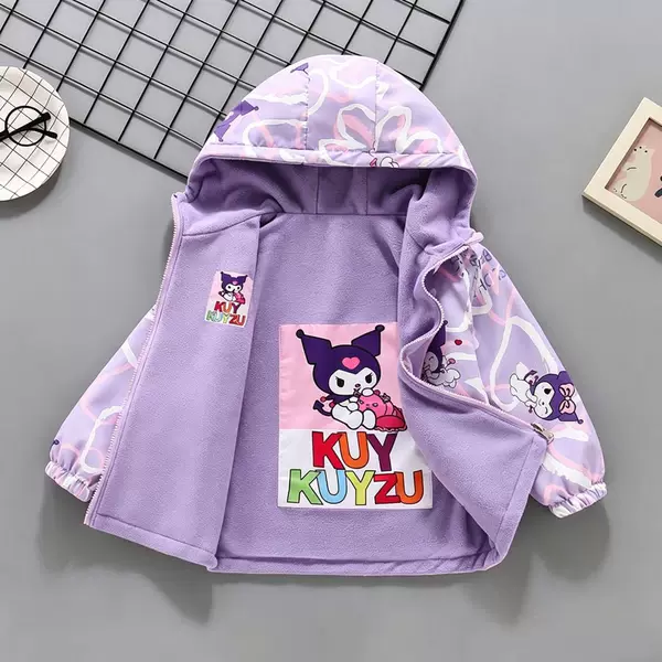 Girls' Double-Sided Polar Fleece Jacket 2026 New Spring/Autumn Children's Fleece Windbreaker Top with Cartoon Hood