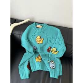 国王印象 原版一比一孔雀蓝圆领长袖重工刺绣毛衣男女同款针织衫