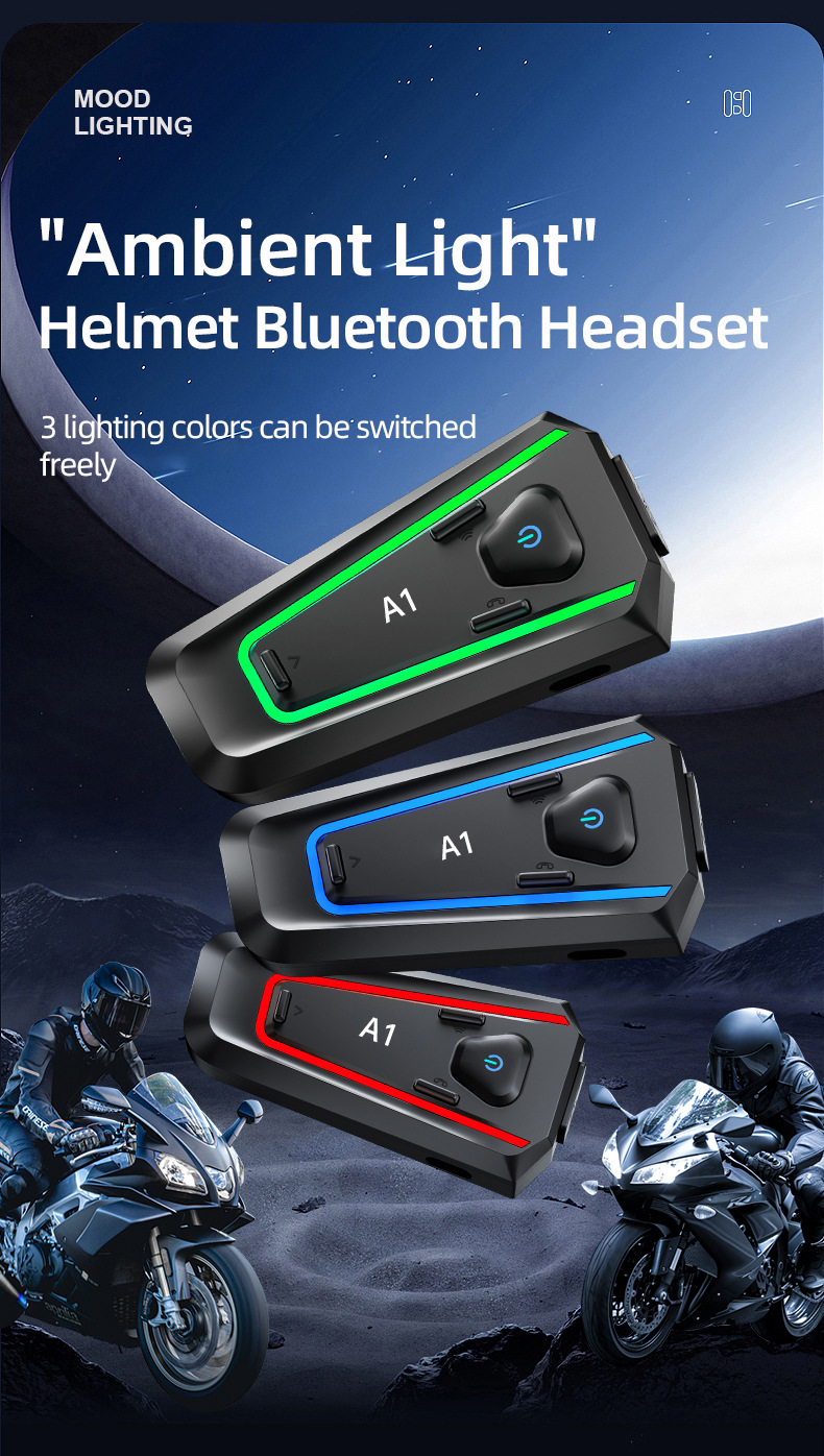 Cool Lighting Motorcycle Helmet Bluetooth Headset Full-Face Half-Face Three-Quarter Helmet Riding Intercom Helmet Headset