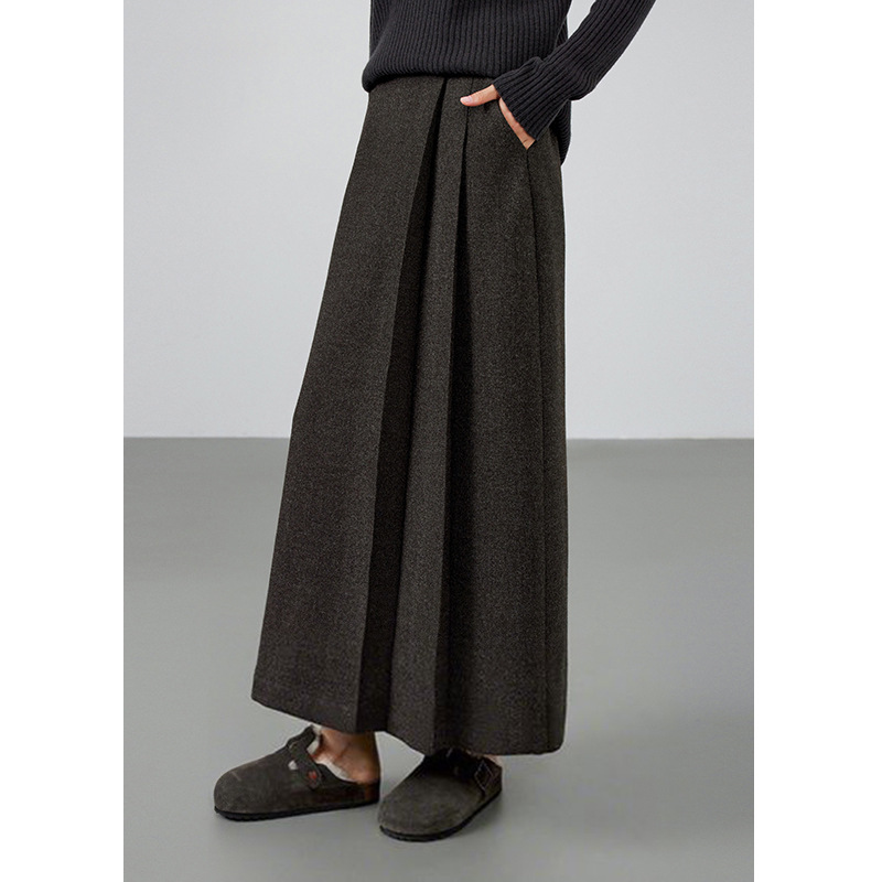 Retro Asymmetrical Pure Color Skirt for Women 2025 Autum New Style High-Waisted Slimming Look Elegant Lady A-Line Long Skirt