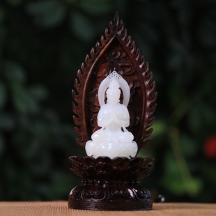 Xinjiang Hotan Jade Sutton White Jade Warm and Moisturizing Relief Guanyin Dame Seat Lotus Platform 78/40/30 Heavy 75.8
