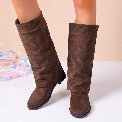 2025 new European and American autumn and winter boots, high tube suede thick heel boots, women's foreign trade, 36-43 large size women's boots wholesale