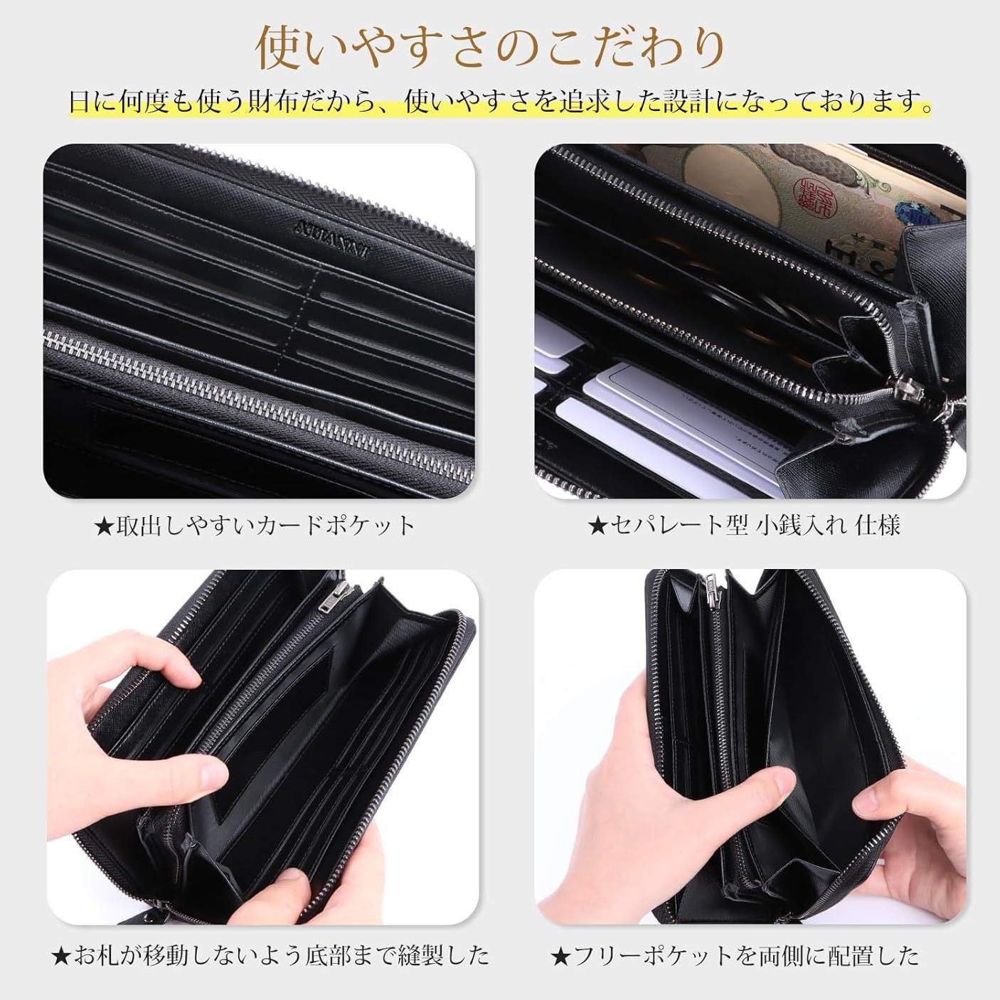 Bolso de mano de tela de riqueza de gran capacidad de cuero Lotte personalizado billetera de hombre con cremallera larga monedero multifuncional con cepillo antirrobo