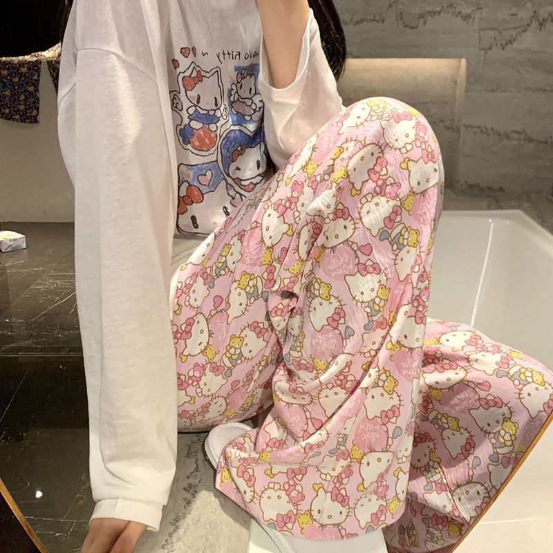 可爱印花卡通睡裤甜美春秋季新款宽松休闲可外遛弯薄款家居服长裤|undefined