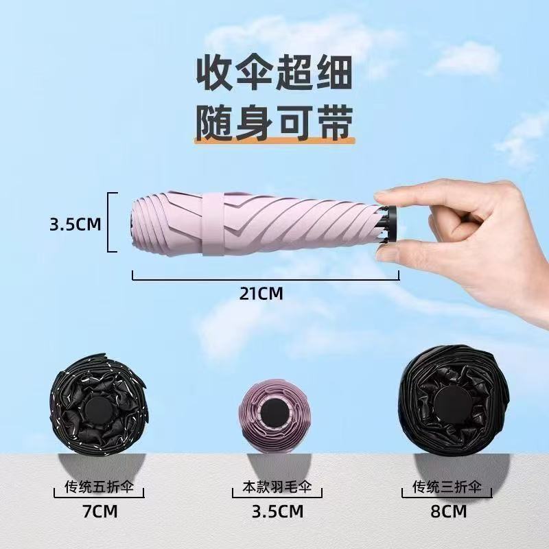 Three-fold 5-bone ultra-light carbon fiber feather umbrella, Japanese-style black-coated sunscreen pocket umbrella, compact and portable pencil umbrella Three-fold 5-bone ultra-light carbon fiber feather umbrella, Japanese-style black-coated sunscreen pocket umbrella, compact and portable pencil umbrella