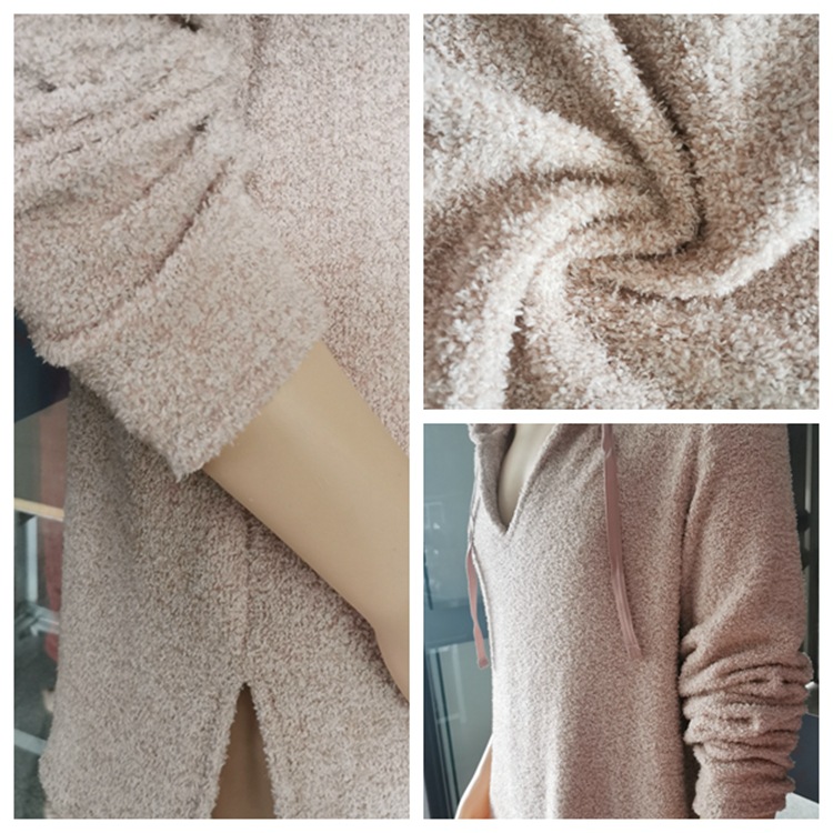 厂家直供涤锦氨纶麻灰色织弹力半边绒针织家居服面料半边绒